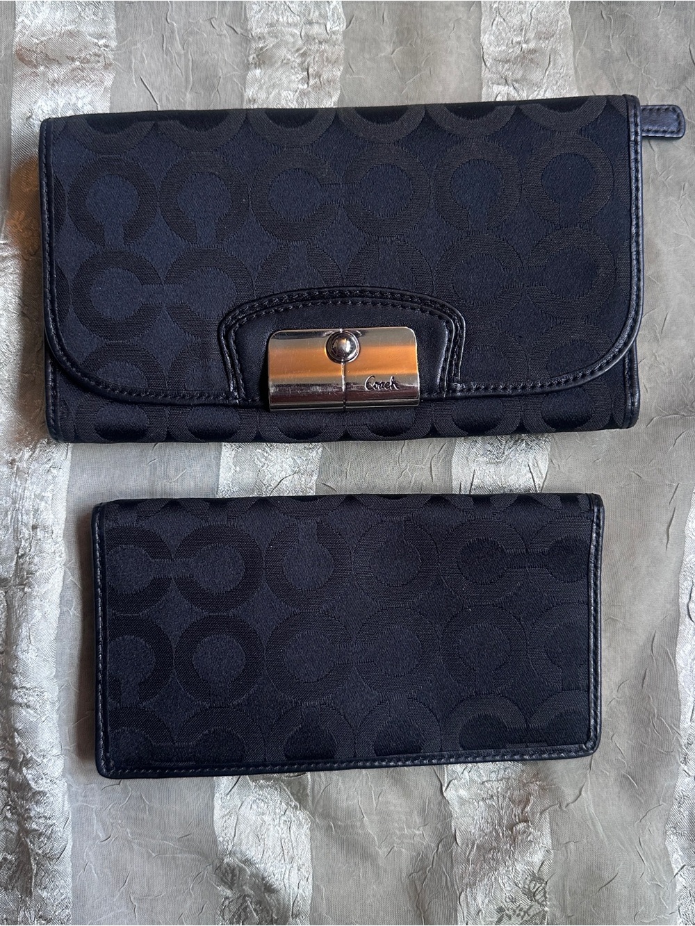 Y2K Coach Black Signature Canvas Wallet Set with Silver-Tone Hardware